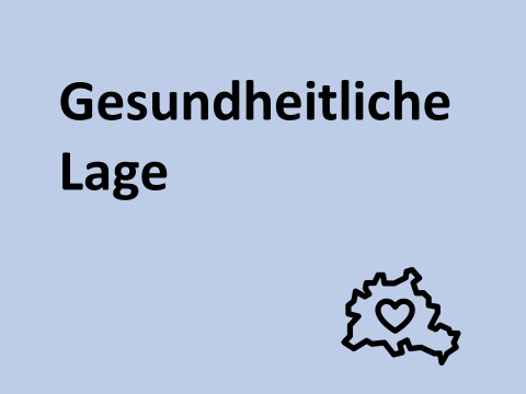 Text "Gesundheitliche Lage", Hintergrund hellgrün, Symbol: Umriss Berlin mit Herz in der Mitte
