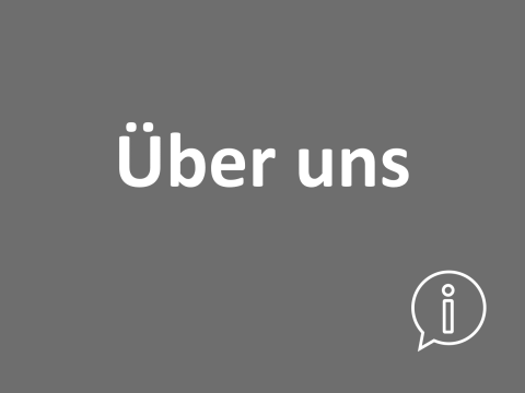 Logokachel mit Text "Über uns" und Info-Icon