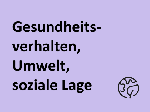 Text "Gesundheitsdeterminante", Hintergrund violett, Symbol: Erdkugel mit Blatt