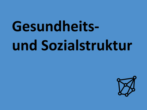 Text "Gesundheits- und Sozialstruktur", Hintergrund blau, Symbol: Netz mit Strukturknoten