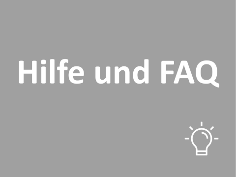 Logokachel mit Text "Hilfe und FAQ" und Glühbirnen-Icon