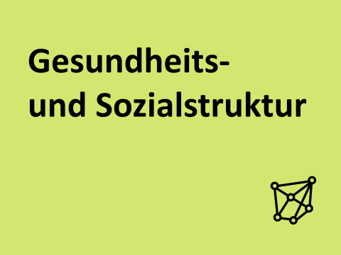 Text "Gesundheits- und Sozialstruktur", Hintergrund blau, Symbol: Netz mit Strukturknoten